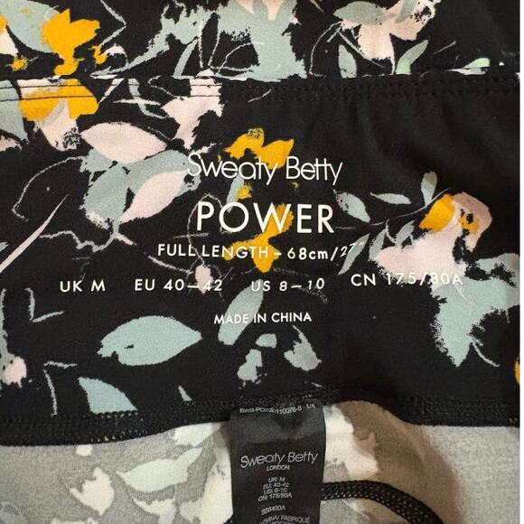 Sweaty Betty Power Leggings Full Length Black Yellow Light Teal Yellow Size 8-10 - Picture 4 of 5